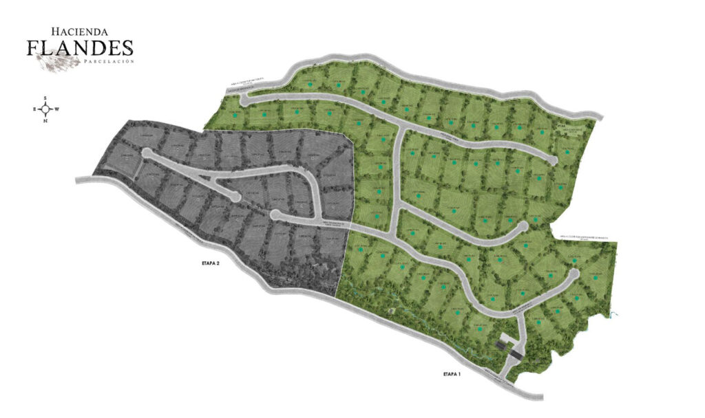 Plano de la etapa 1 de Hacienda Flandes con distribución de lotes y vías internas